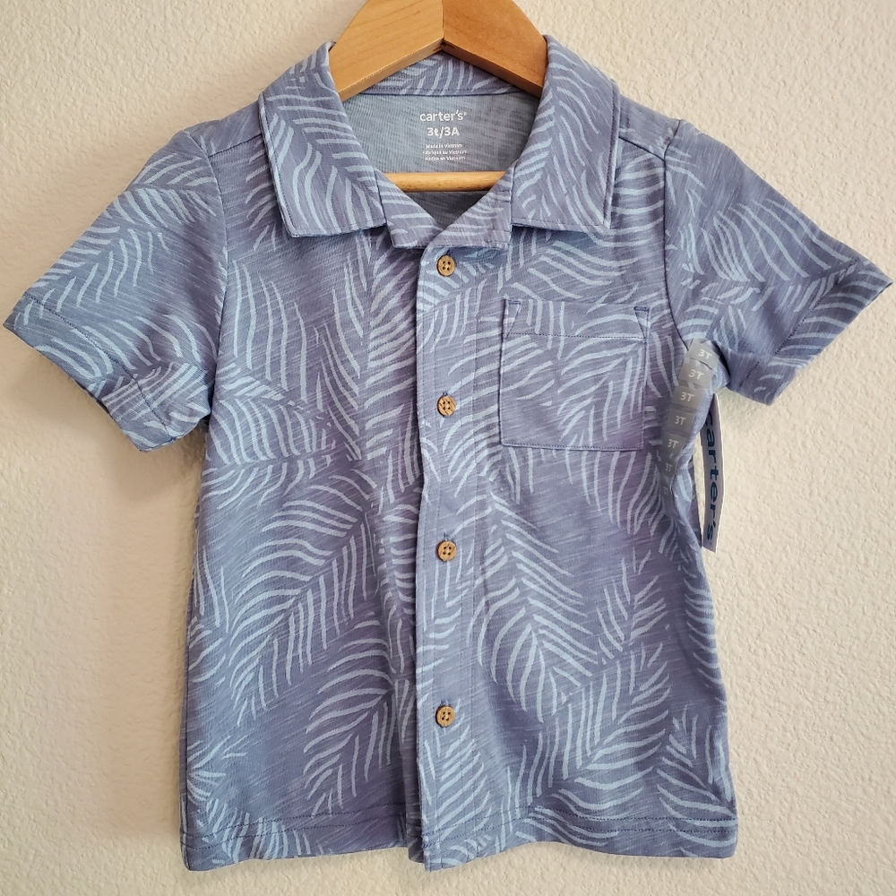 Toddler Boy Button Down Shirt 3t Blue Palm